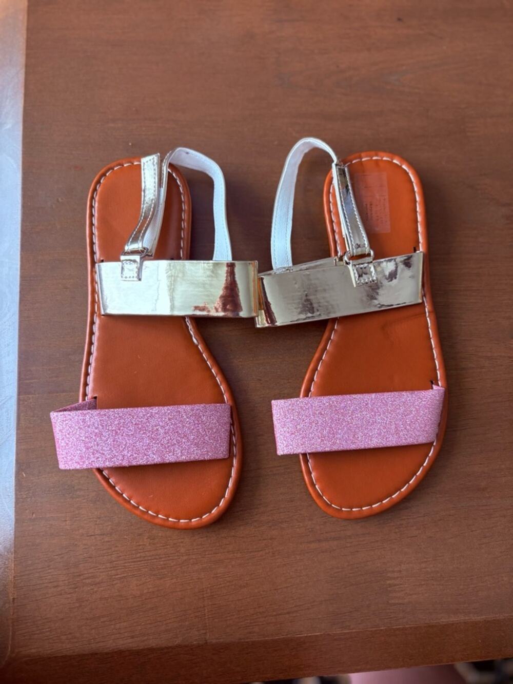 Gold & Pink Strap Sandals EU 34 US 3–3.5 Metallic Chic Summer Slides Cute